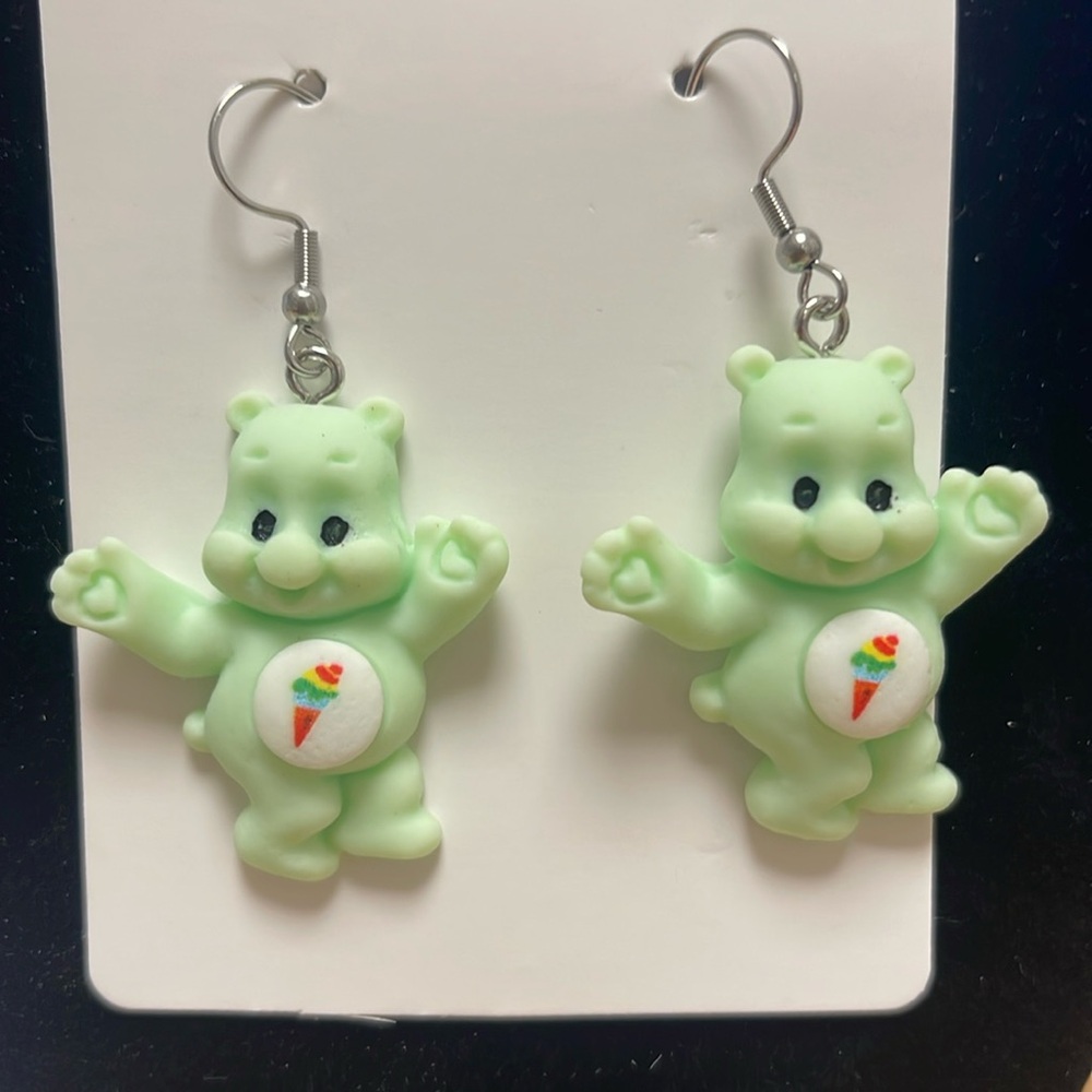 CareBear Earrings - Green Bear - Super Cute - New